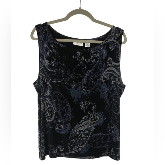 Chico's Tops - Chico’s Travelers Tank Top Sleeveless Blue Silver Paisley Sleeveless
